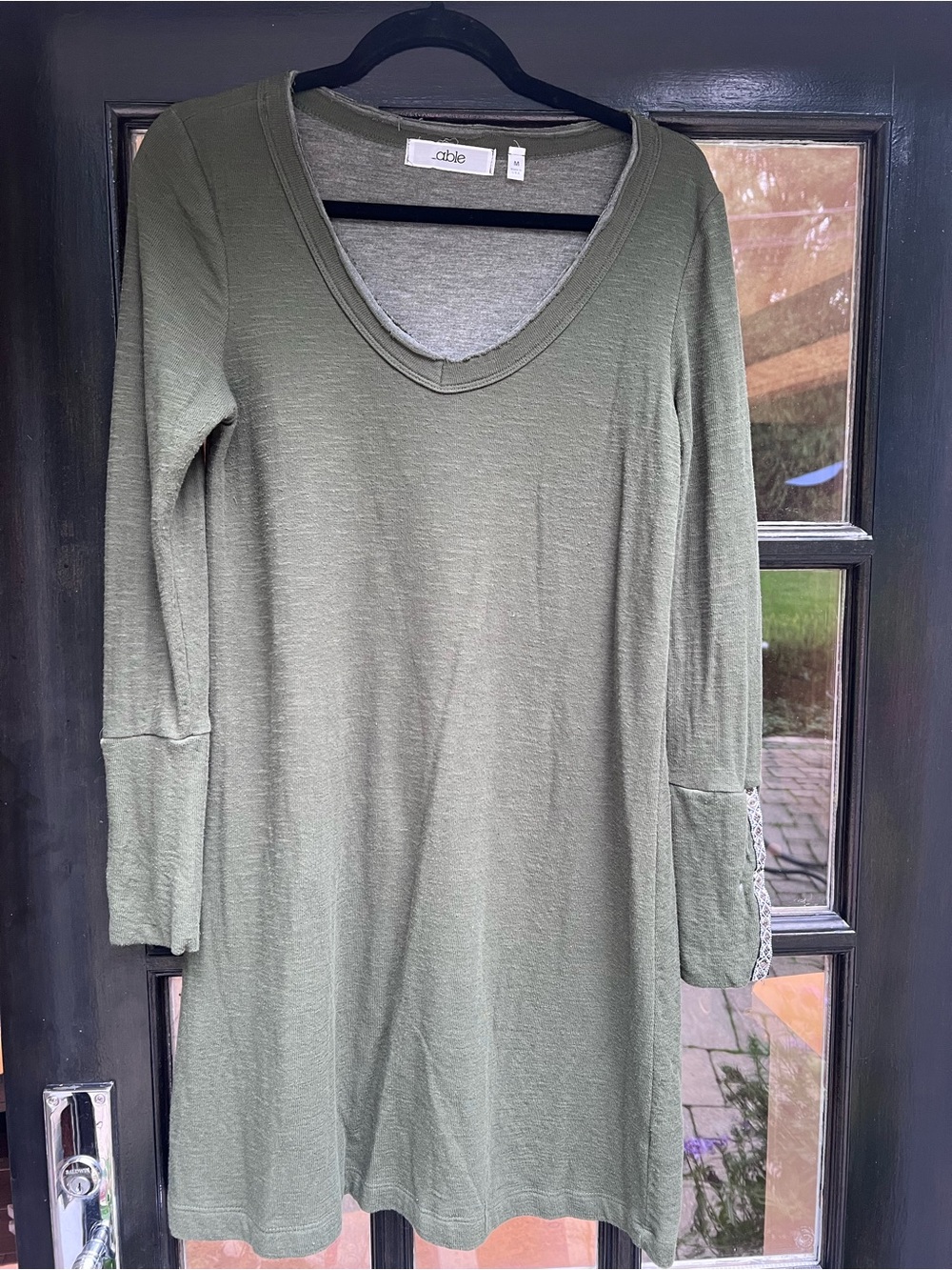 Able Olive V-Neck Long Sleeve Tunic Dress